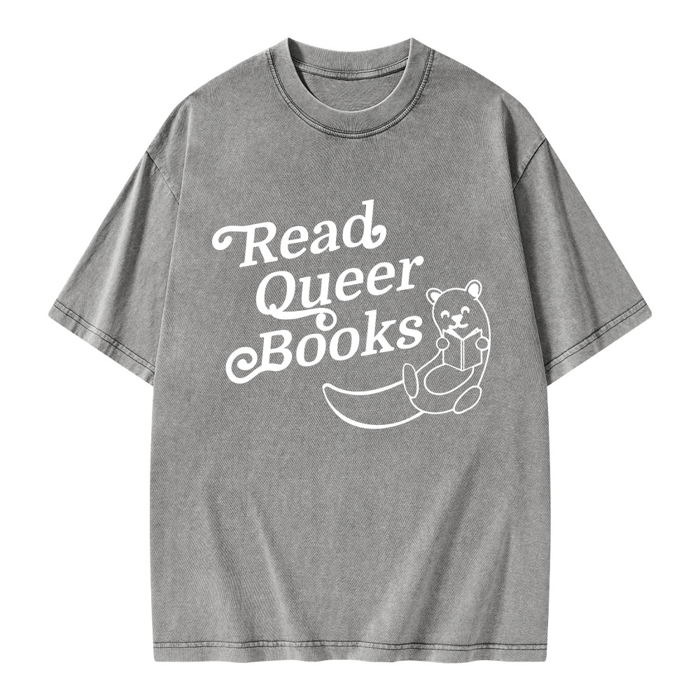 Pagewings Read Queer Books Unisex Washed T-shirt