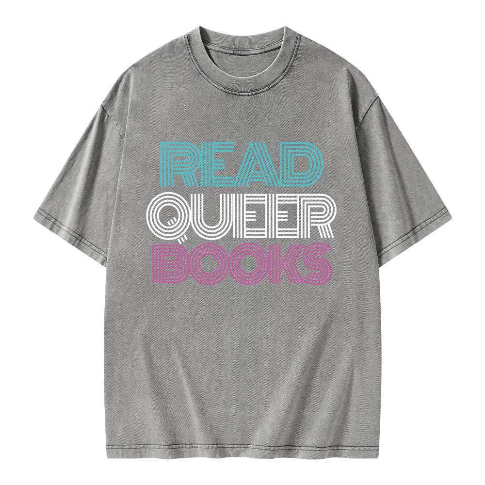 Pagewings Read Queer Books Unisex Washed T-shirt