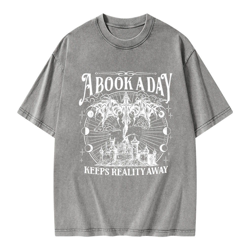 Pagewings A Book A Day Keeps Reality Away Unisex Washed T-shirt