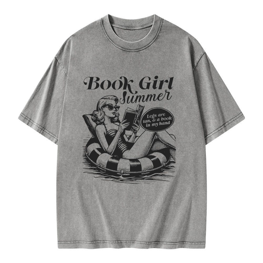 Pagewings Book Girl Summer Unisex Washed T-shirt