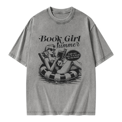 Pagewings Book Girl Summer Unisex Washed T-shirt