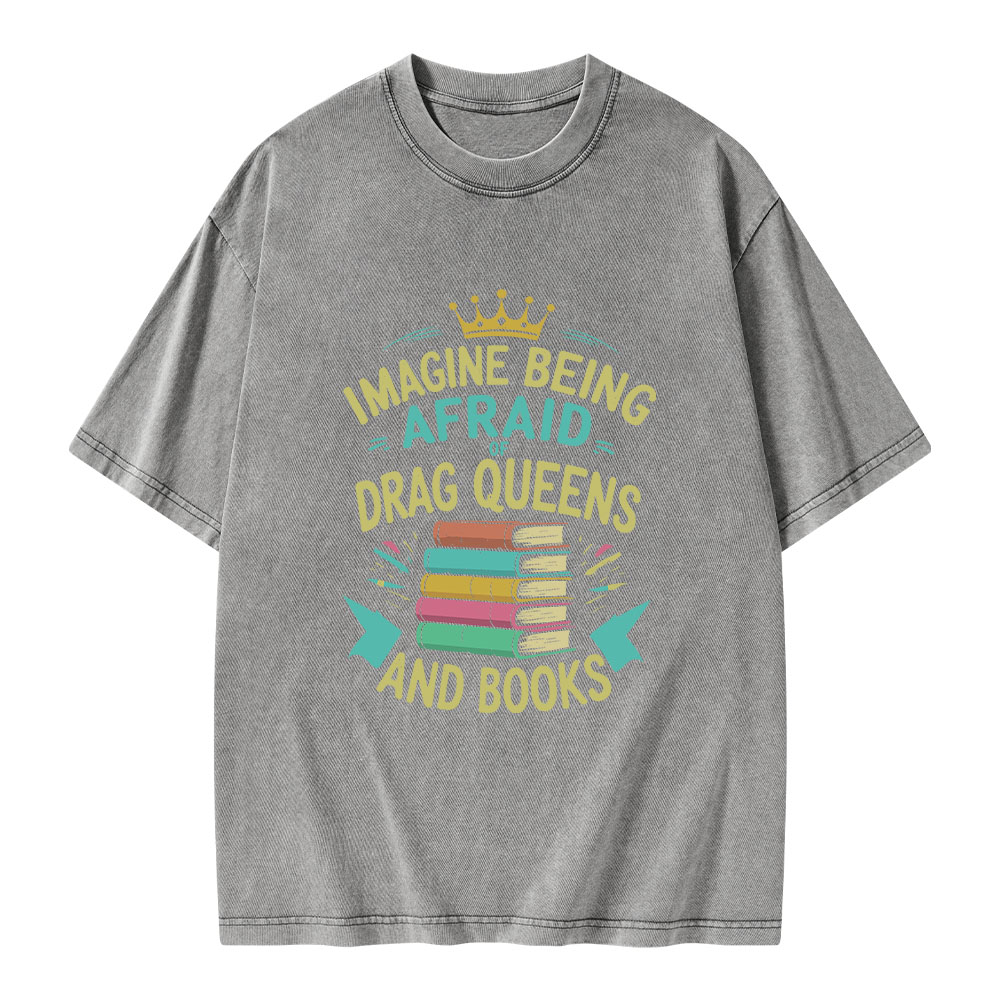 Pagewings Afraid Of Drag Queens And Books Unisex Washed T-shirt