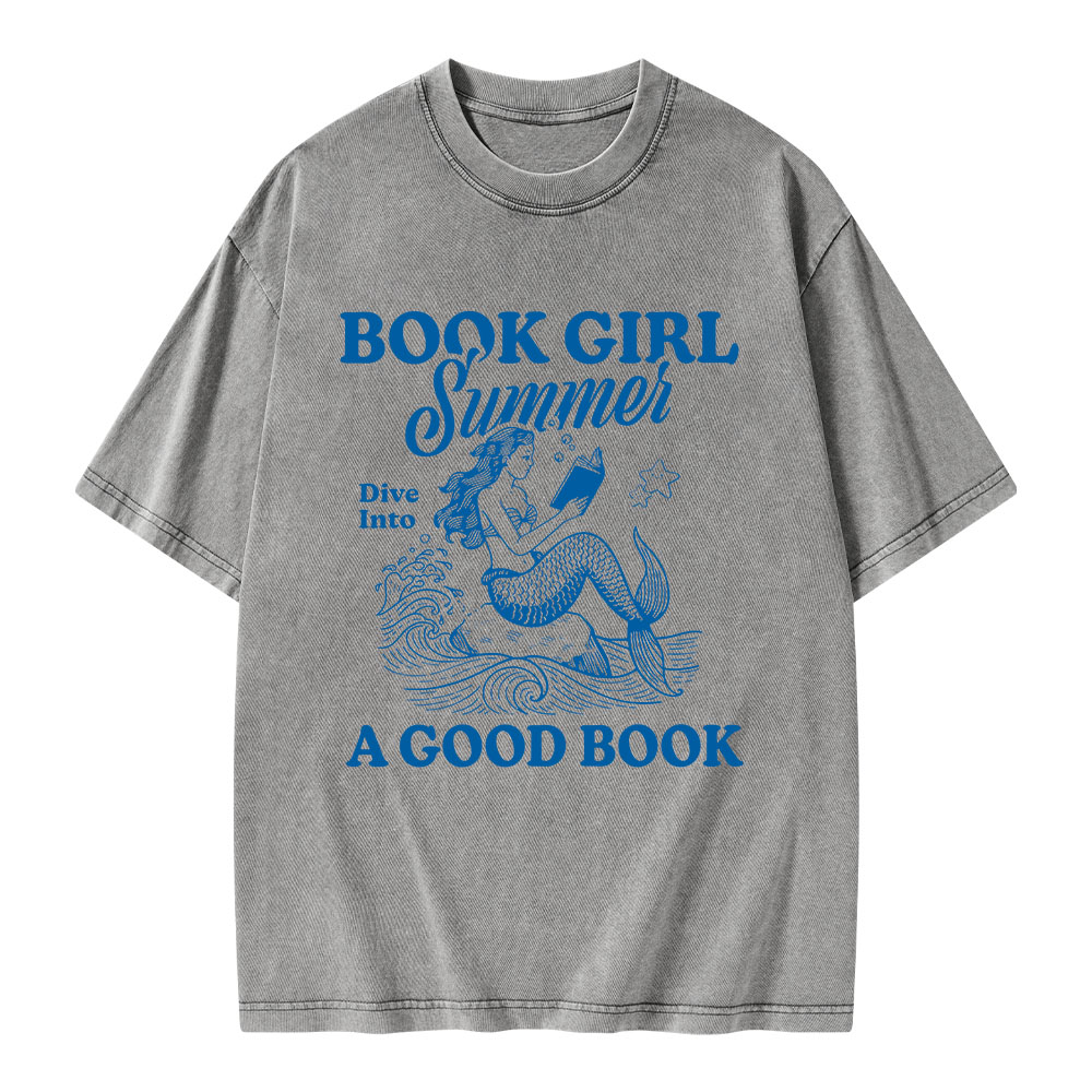 Pagewings Book Girl Summer Unisex Washed T-shirt