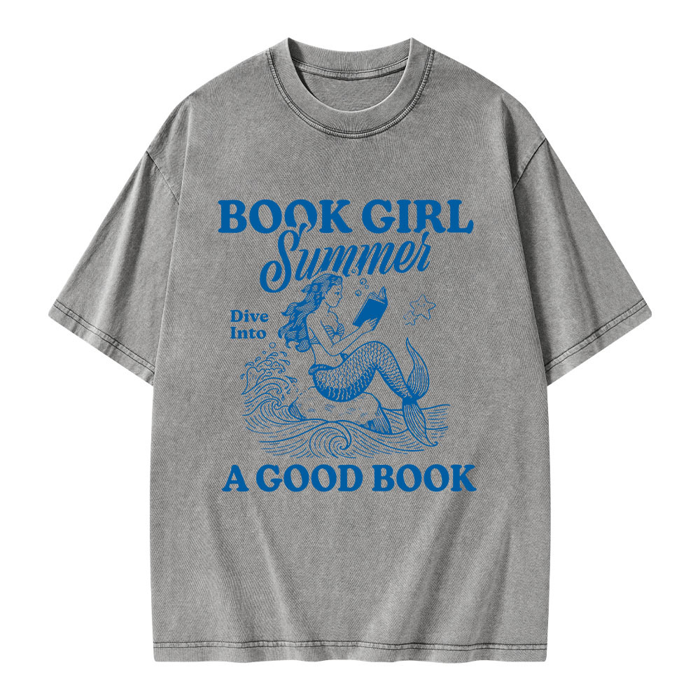 Pagewings Book Girl Summer Unisex Washed T-shirt