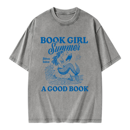 Pagewings Book Girl Summer Unisex Washed T-shirt