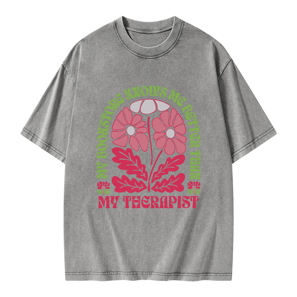 Pagewings My Bookstore Knows Me Better Than My Therapist Unisex Washed T-shirt