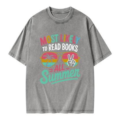 Pagewings Most Likely To Read Books All Summer Unisex Washed T-shirt