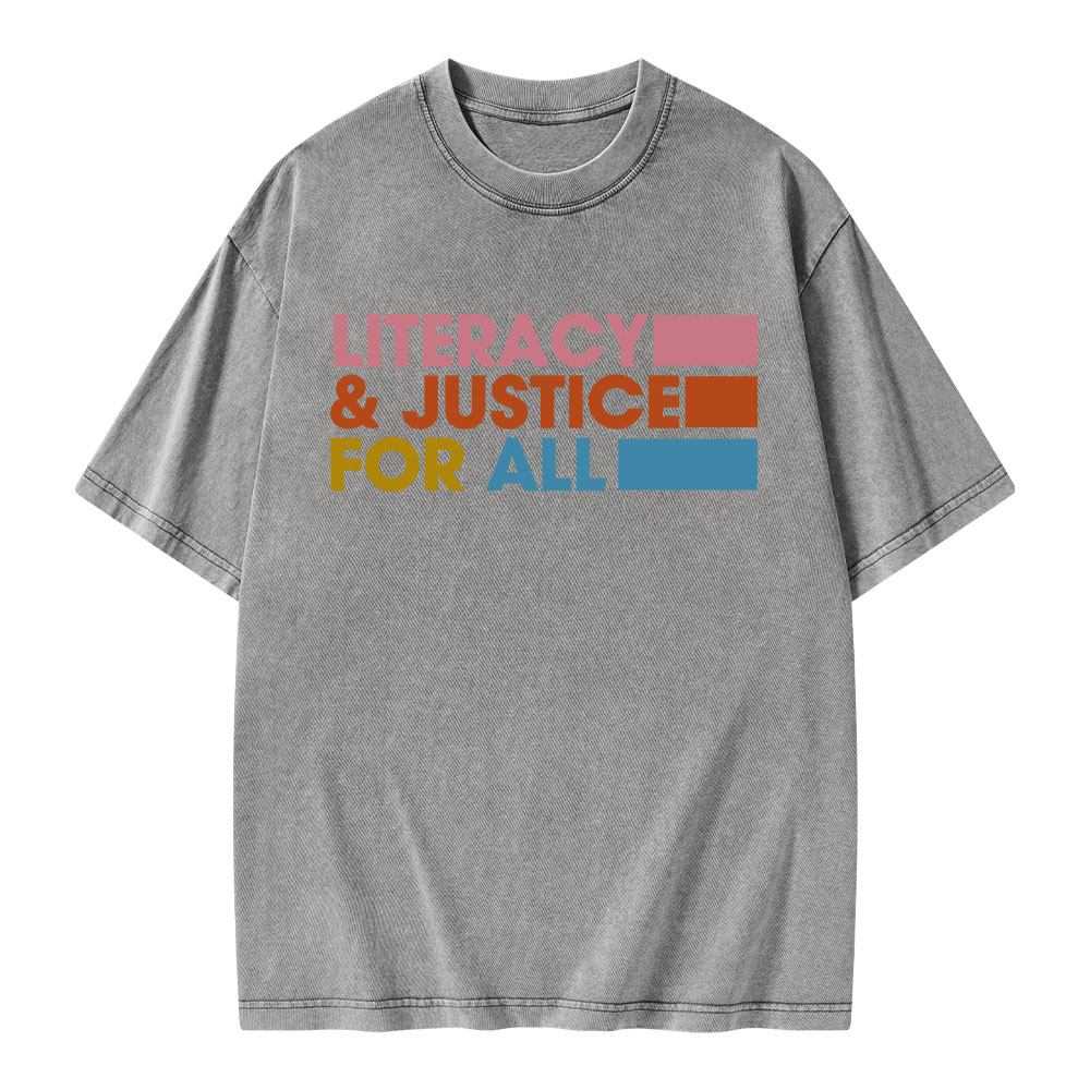 Pagewings Literacy Justice For All Unisex Washed T-shirt