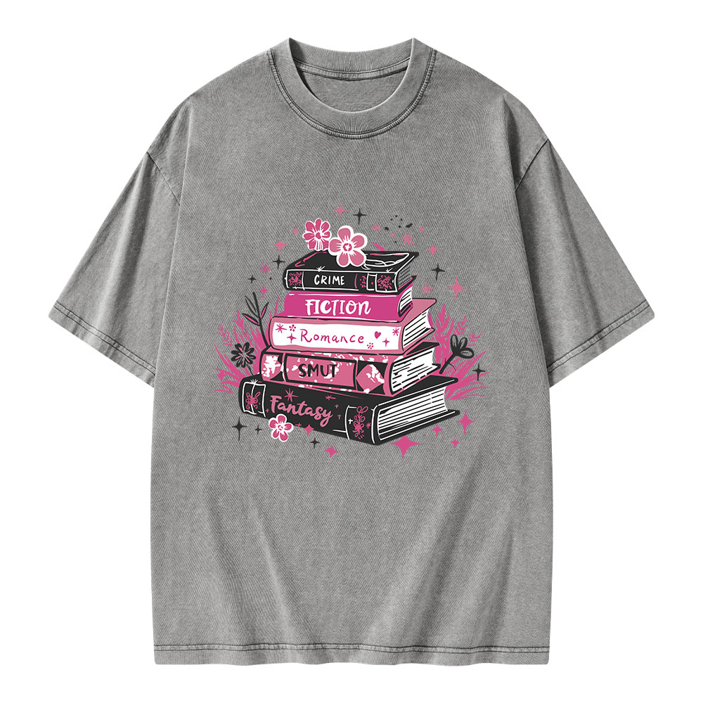 Pagewings Floral Book Stack Book Lover Unisex Washed T-shirt