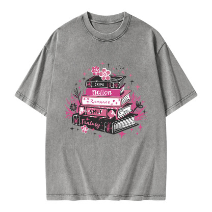 Pagewings Floral Book Stack Book Lover Unisex Washed T-shirt