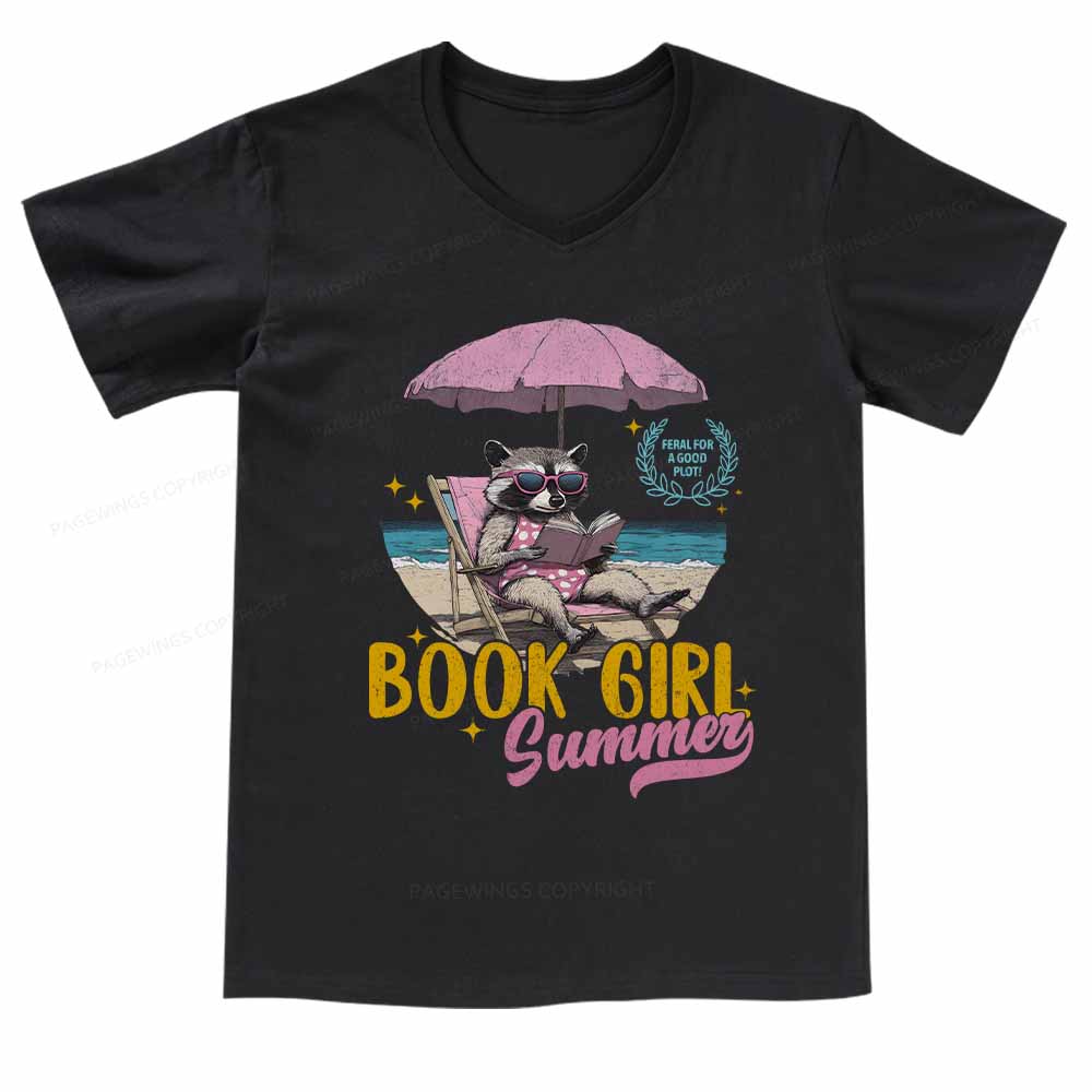 Pagewings Book Girl Summer  V-neck T-shirt