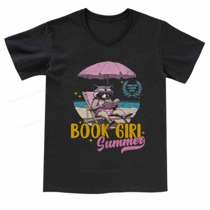 Pagewings Book Girl Summer  V-neck T-shirt