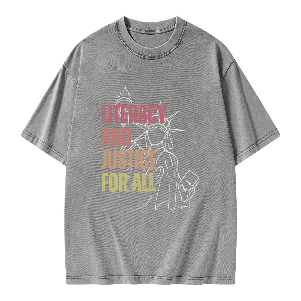 Pagewings Literacy And Justice For All Unisex Washed T-shirt