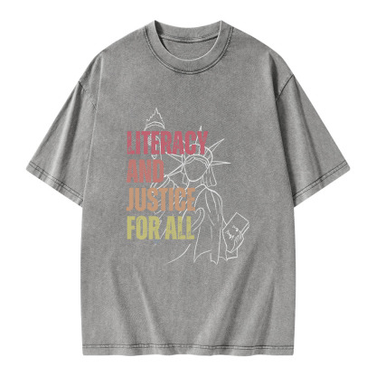 Pagewings Literacy And Justice For All Unisex Washed T-shirt