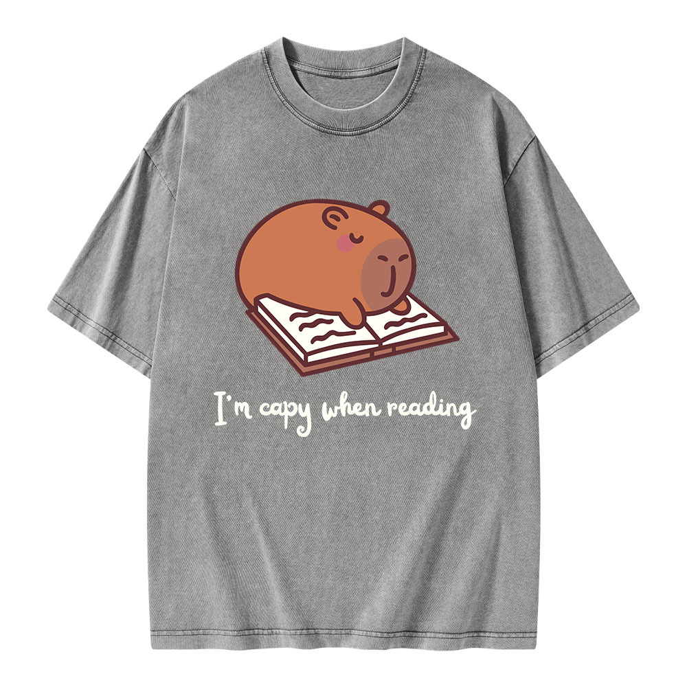 Pagewings I'm Capy When I'm Reading Unisex Washed T-shirt