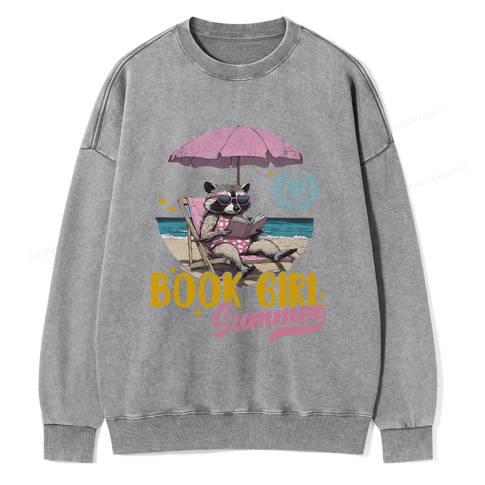 Pagewings Book Girl Summer Unisex Washed Sweatshirt