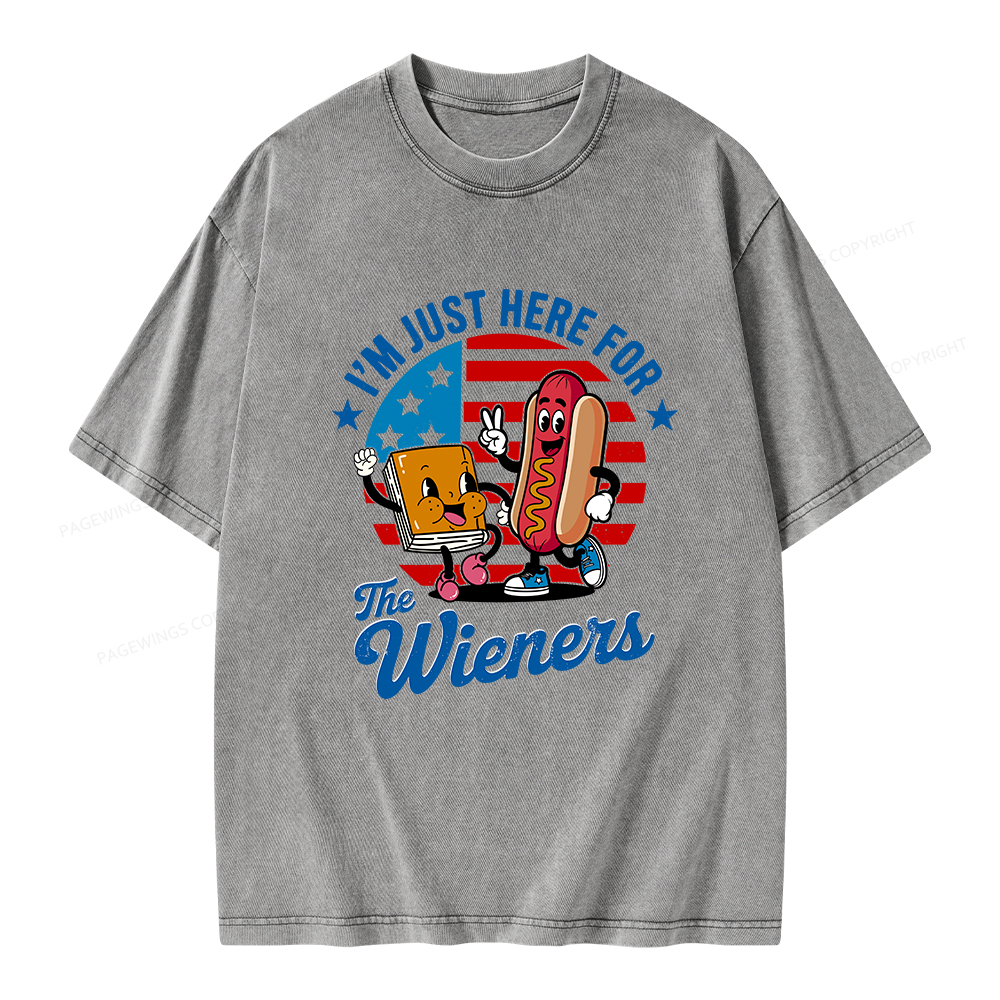 Pagewings Just Here For The Wieners Unisex Washed T-shirt