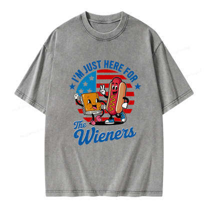Pagewings Just Here For The Wieners Unisex Washed T-shirt