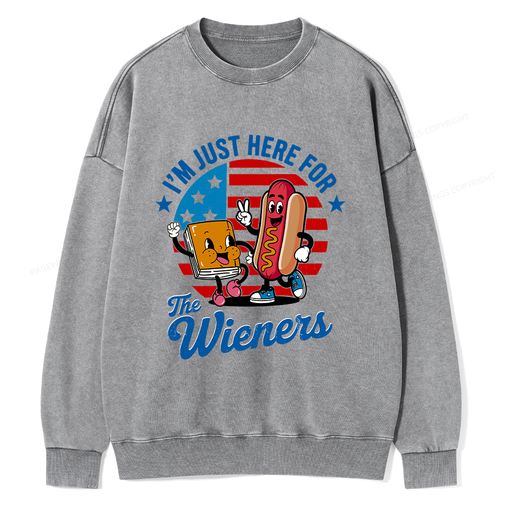Pagewings Just Here For The Wieners Unisex Washed Sweatshirt