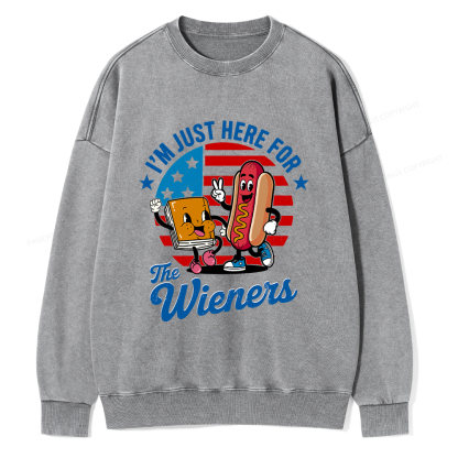 Pagewings Just Here For The Wieners Unisex Washed Sweatshirt