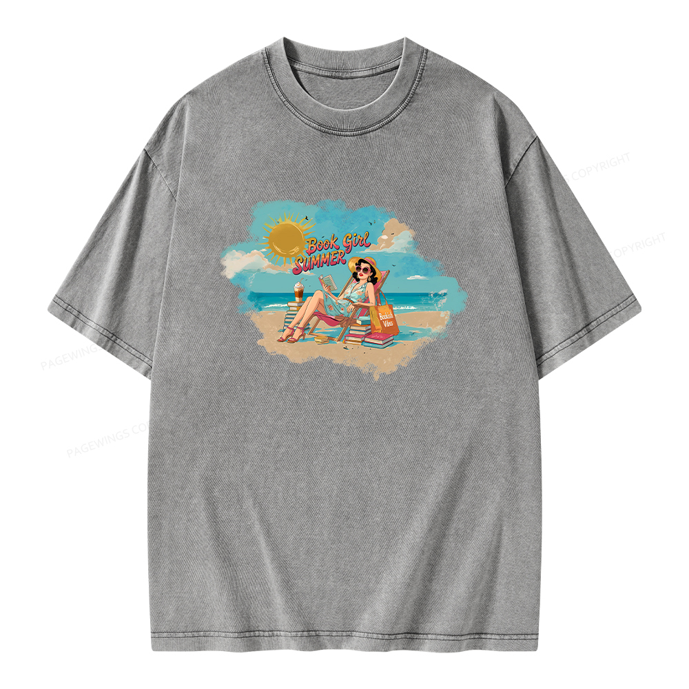 Pagewings Book Girl Summer Edition Essential Unisex Washed T-shirt