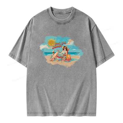 Pagewings Book Girl Summer Edition Essential Unisex Washed T-shirt