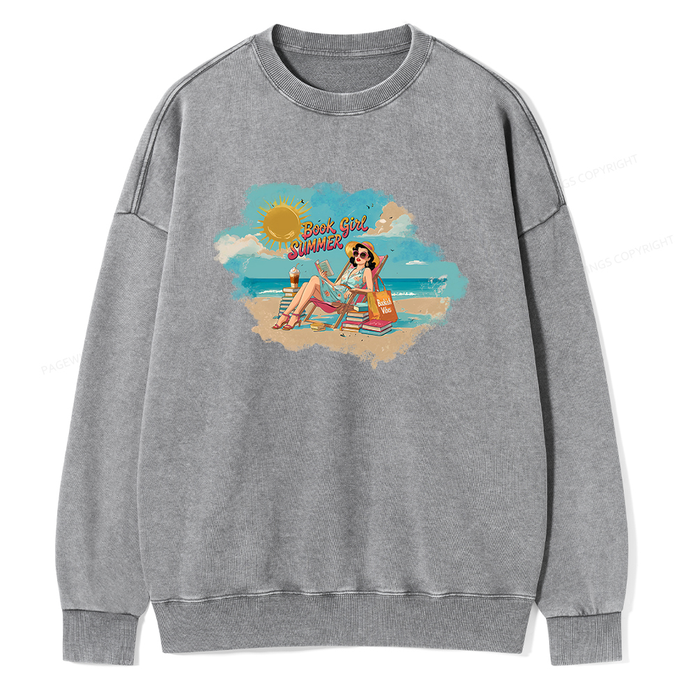 Pagewings Book Girl Summer Edition Essential Unisex Washed Sweatshirt