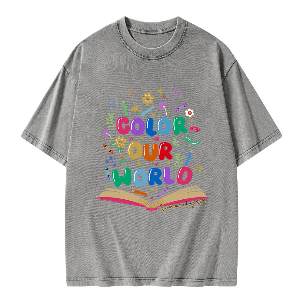 Pagewings Color Our World Summer Reading 2025 Unisex Washed T-shirt