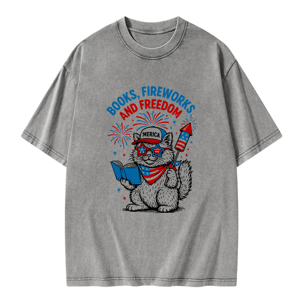 Pagewings Books Fireworks And Freedom Unisex Washed T-shirt