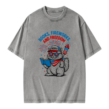 Pagewings Books Fireworks And Freedom Unisex Washed T-shirt