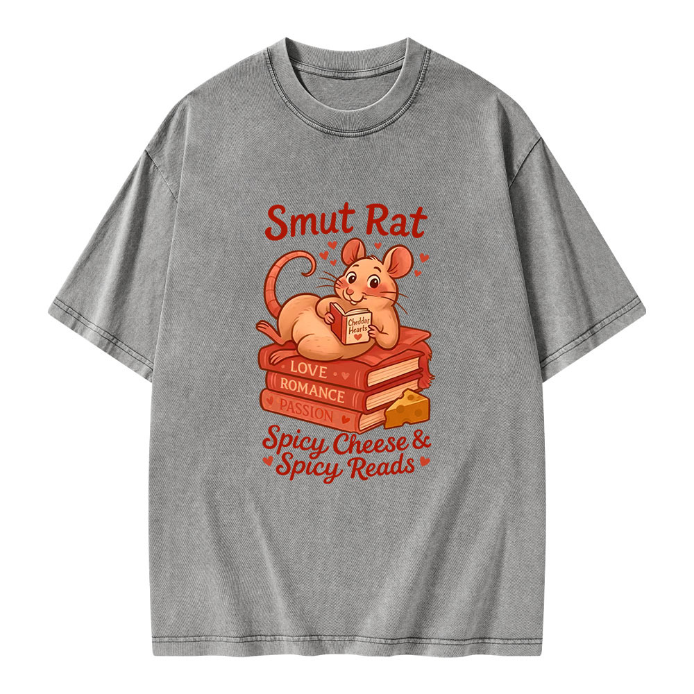 Pagewings Smut Rat Spicy Cheese Spicy Reads Unisex Washed T-shirt