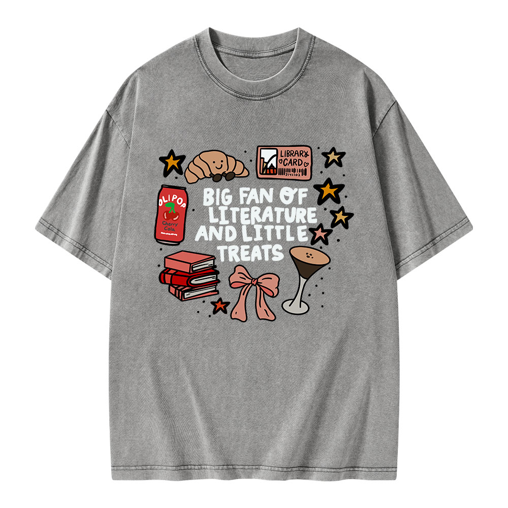 Pagewings Big Fan Of Literature And Little Treats Unisex Washed T-shirt