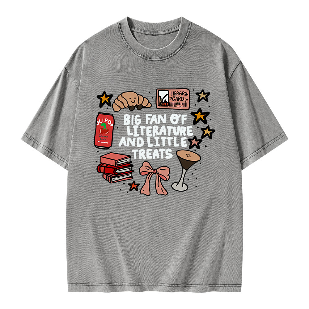 Pagewings Big Fan Of Literature And Little Treats Unisex Washed T-shirt