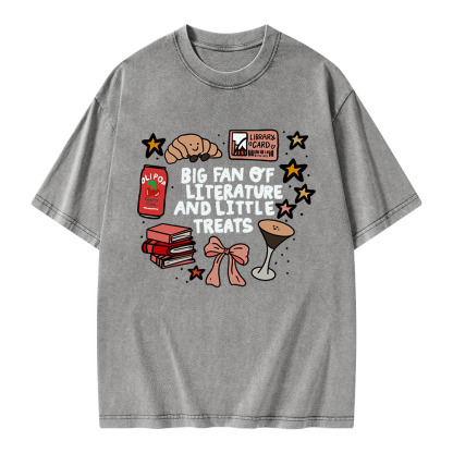 Pagewings Big Fan Of Literature And Little Treats Unisex Washed T-shirt