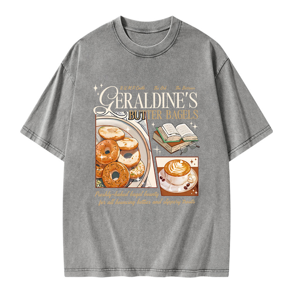Pagewings Geraldines Buttery Bagels Unisex Washed T-shirt