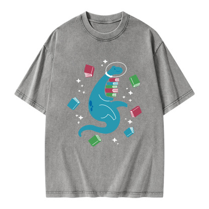 Pagewings Space Bookasaurus Unisex Washed T-shirt