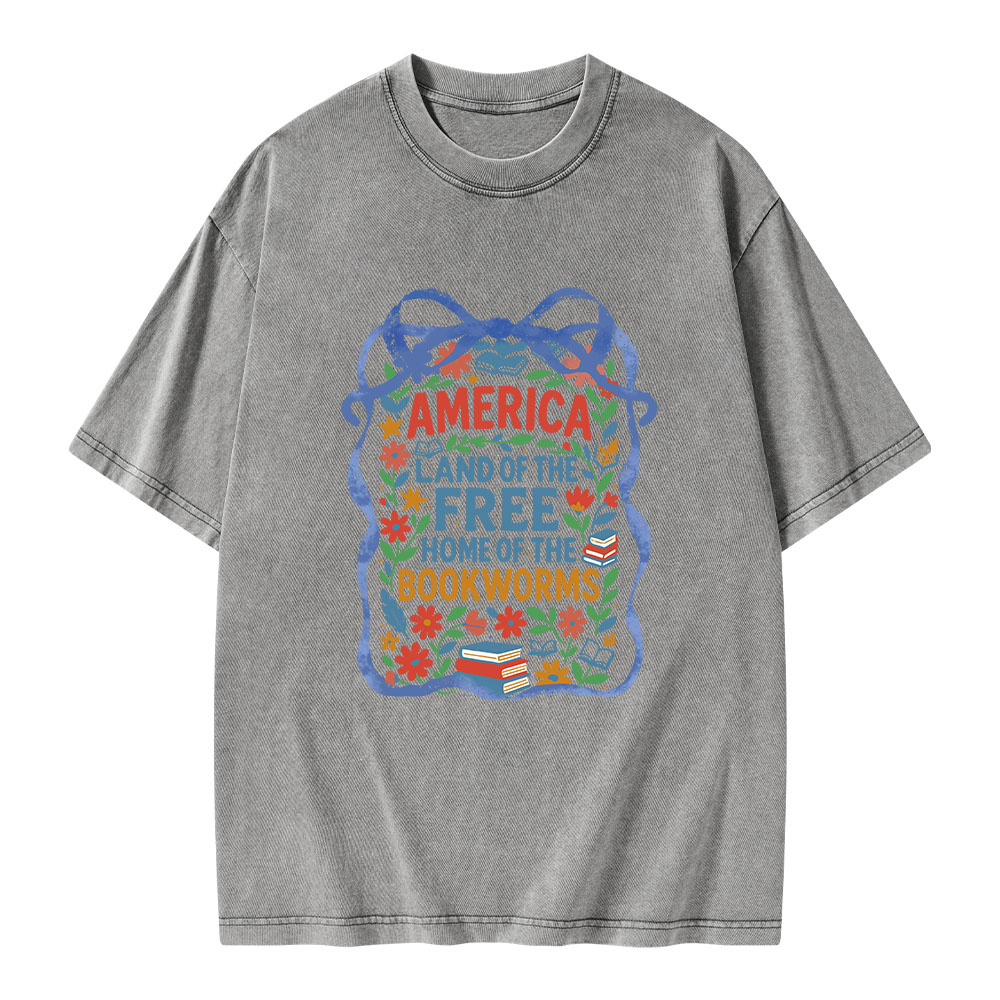 Pagewings Land Of The Free Home Of The Bookworms Unisex Washed T-shirt