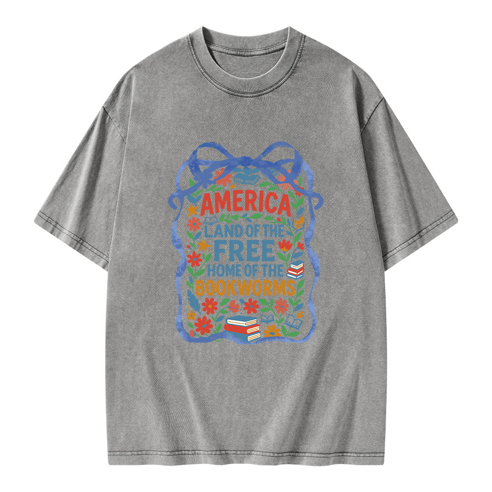 Pagewings Land Of The Free Home Of The Bookworms Unisex Washed T-shirt