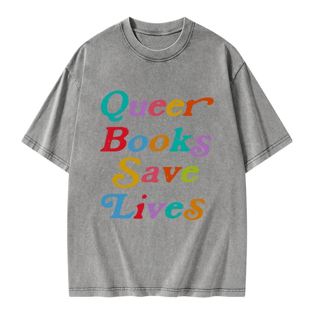 Pagewings Queer Books Save Lives Unisex Washed T-shirt