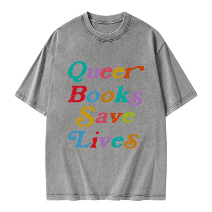 Pagewings Queer Books Save Lives Unisex Washed T-shirt