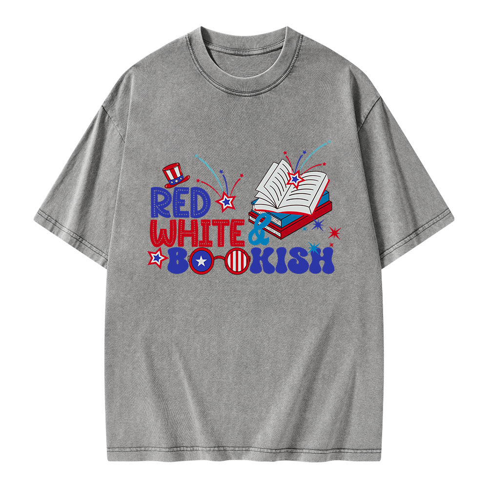 Pagewings Red White Bookish Unisex Washed T-shirt