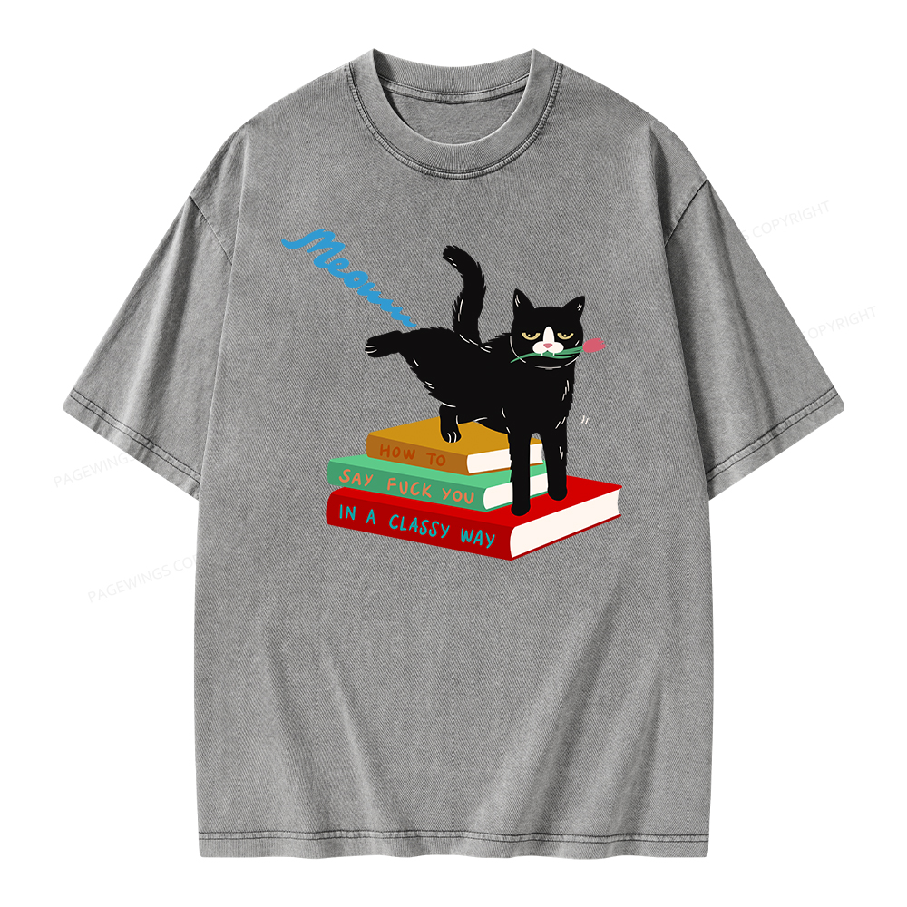 Pagewing A handsome cat standing on a book Unisex Washed T-shirt