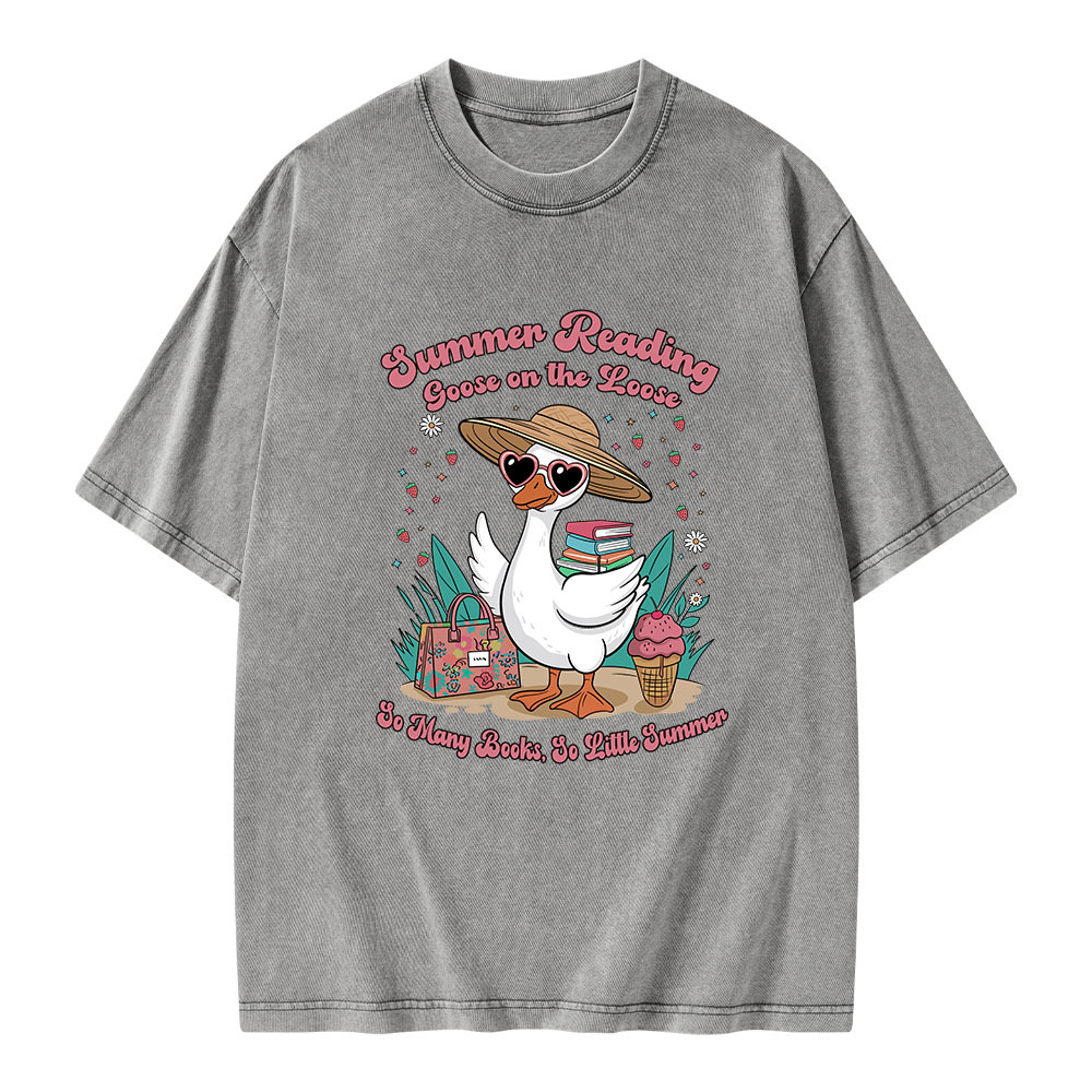 Pagewings Summer Reading Goose On The Loose Unisex Washed T-shirt