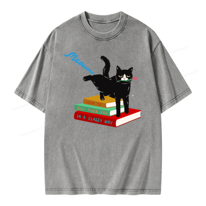 Pagewing A handsome cat standing on a book Unisex Washed T-shirt