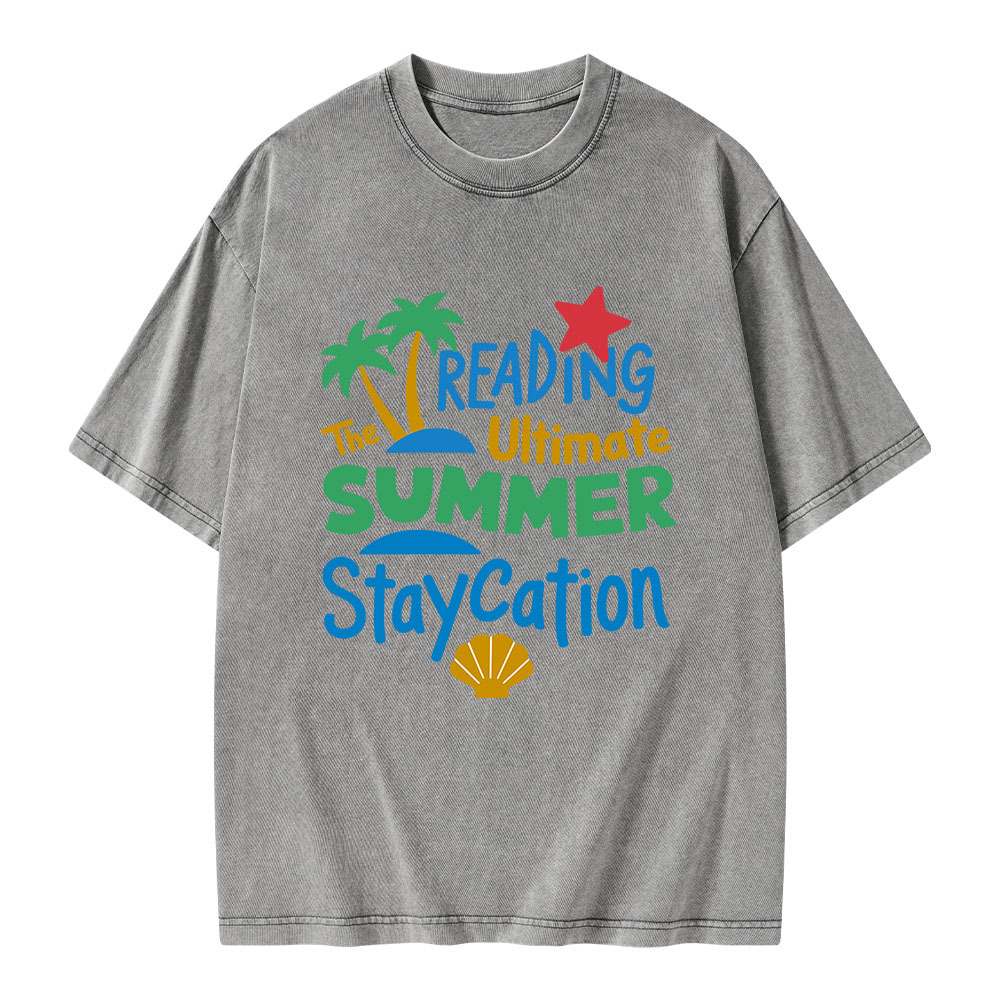 Pagewings Reading The Ultimate Summer Staycation Unisex Washed T-shirt