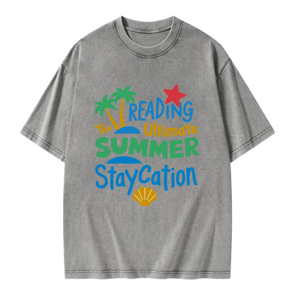 Pagewings Reading The Ultimate Summer Staycation Unisex Washed T-shirt