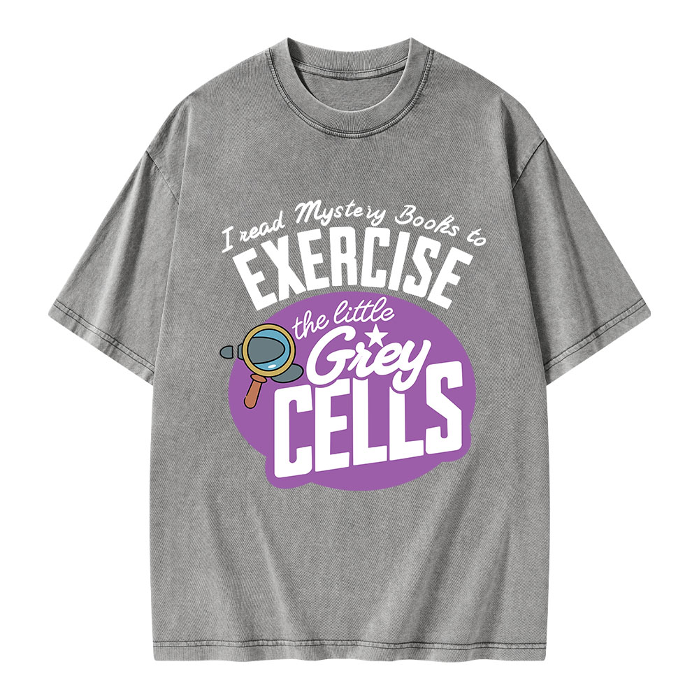 Pagewings I Read Mystery Books to Exercise The Little Grey Cells Unisex Washed T-shirt