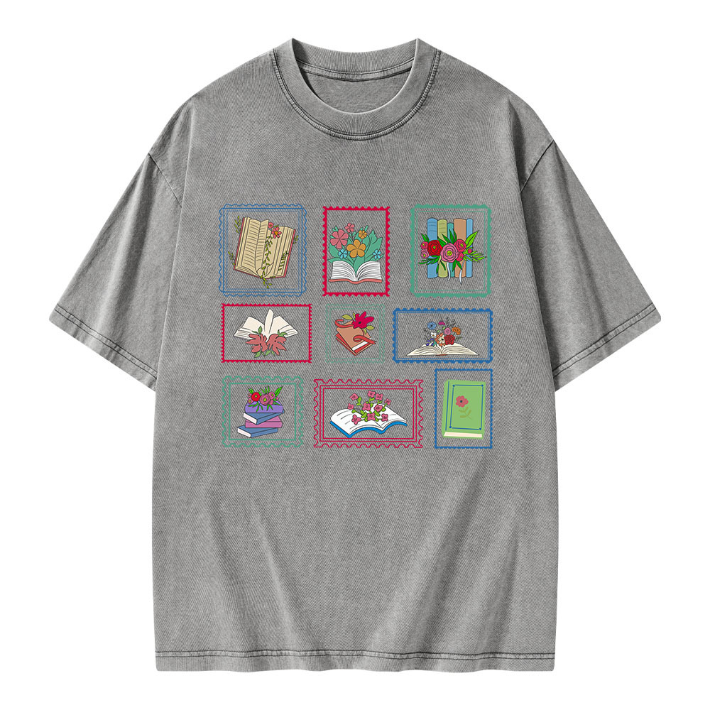 Pagewings Book Lover Postage Stamp Unisex Washed T-shirt
