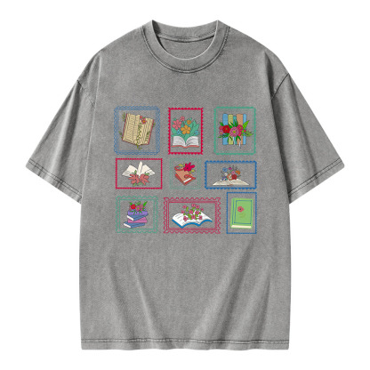 Pagewings Book Lover Postage Stamp Unisex Washed T-shirt