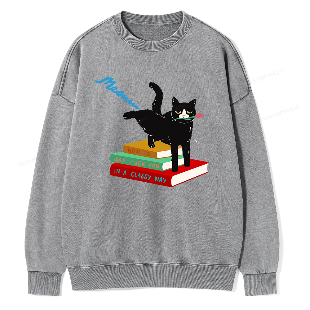 Pagewing A handsome cat standing on a book Unisex Washed Sweatshirt